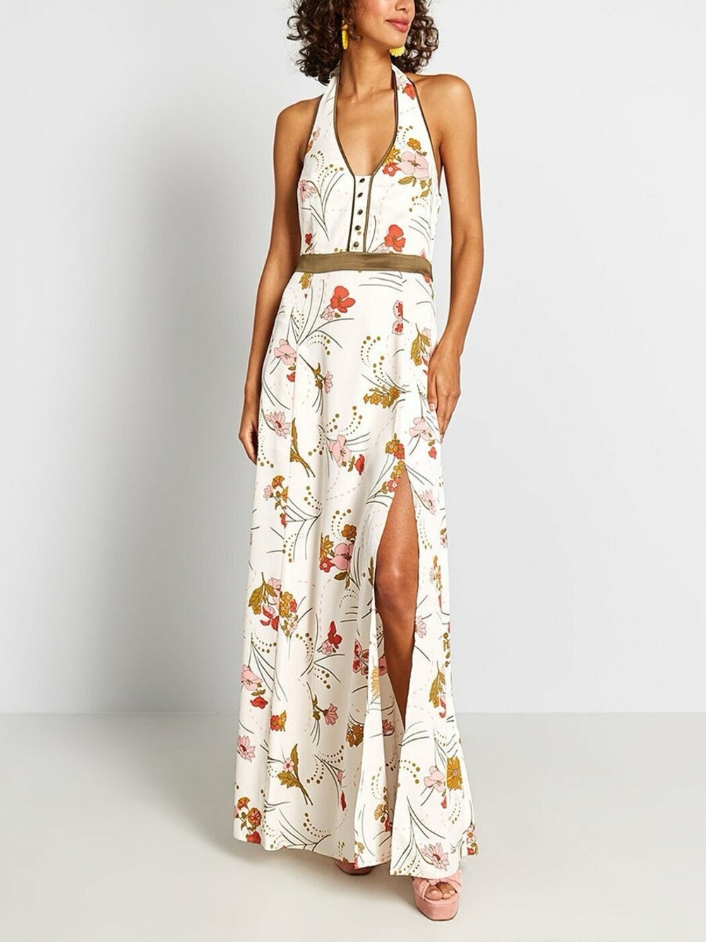 NWT ModCloth White Floral Nostalgia Queen Halter Maxi Dress - Women